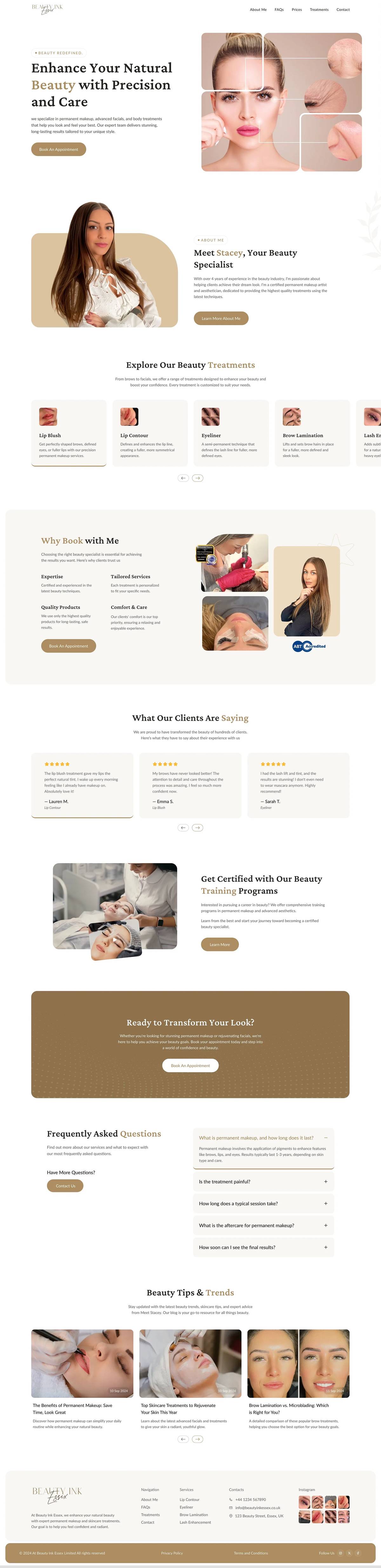 Beauty Ink Essex landing page