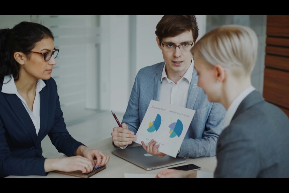 A team reviewing performance charts during a discovery session
